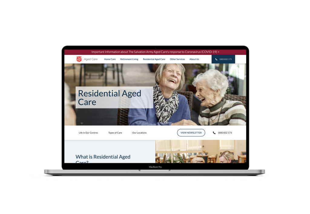 Non profit website examples - The salvation army aged care