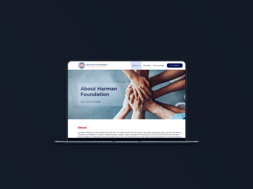 Not-for-profit website design example - Harman Foundation